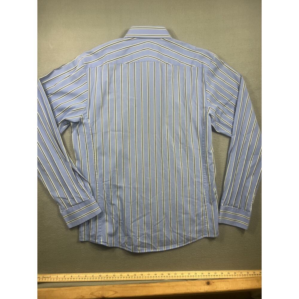 Men's Thomas Pink Blue Yellow Striped Slim Fit Dress Shirt Size 16.5/42 - Picture 3 of 6